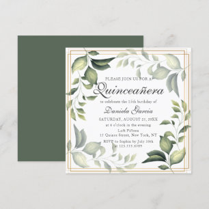Chic Modern Blommigt Greenery Botanical Quiceanera Inbjudningar