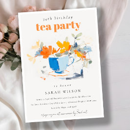 Chic Modern Blommigt Tea Kopp Birthday Tea Party Inbjudningar