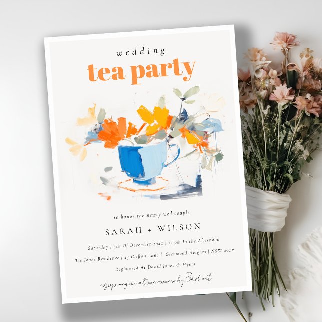 Chic Modern Blommigt Tea Kopp Bröllop Tea Party Inbjudningar (Skapare uppladdad)