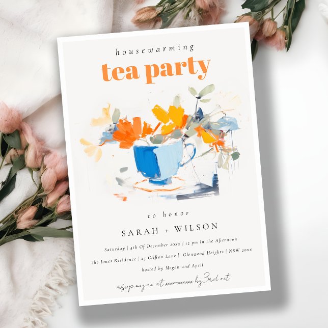 Chic Modern Blommigt Tea Kopp Houseuppvärmte Tea P Inbjudningar (Skapare uppladdad)