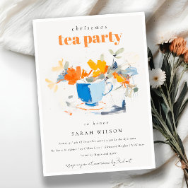 Chic Modern Blommigt Tea Kopp julte Party Inbjudningar