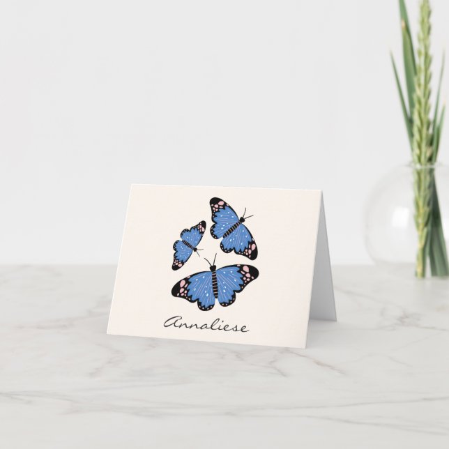 Chic Modern Blue Butterfly Design-Personlig Anteckningskort (Framsida)