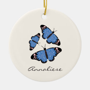 Chic Modern Blue Butterfly Design Personlig  Julgransprydnad Keramik