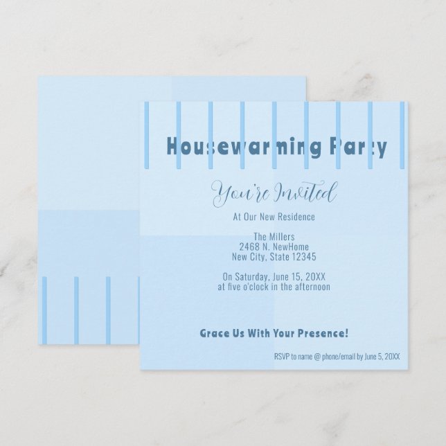 Chic Modern Blue Flocket Party Inbjudan (Fram/baksida)