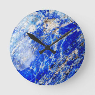Chic Modern Blue Marble Stone Rund Klocka