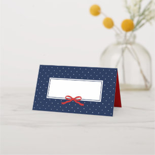 Chic Modern Blue Polka Dot med rött band Placeringskort