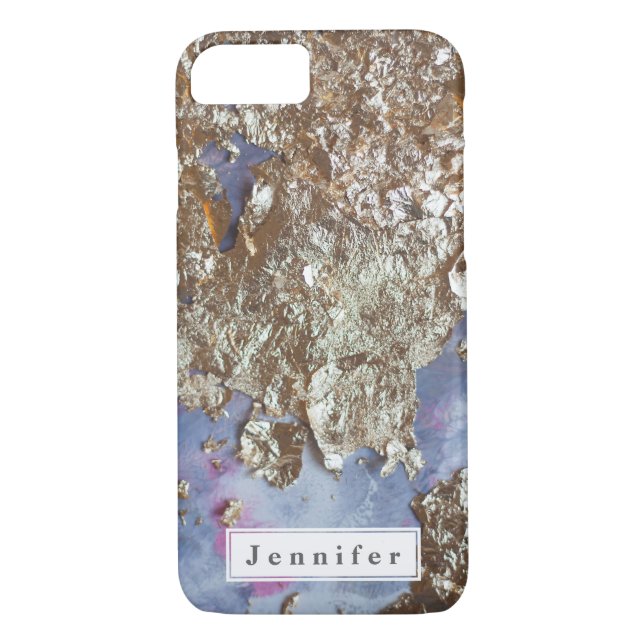 Chic Modern blue rosa golden marble personlig Case-Mate iPhone Skal (Baksida)