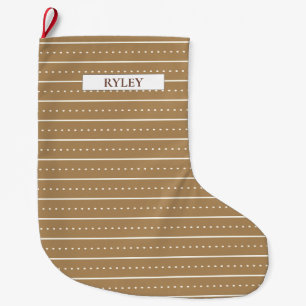 Chic Modern Brown och White Mönster Monogram Stor Julstrumpa