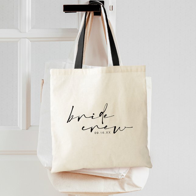 Chic Modern Brudtärna Crew Tygkasse (Chic Modern Calligraphy Bride Crew Tote Bag)