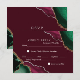 Chic Modern Burgundy & Grönt Black Agate Bröllop OSA Kort