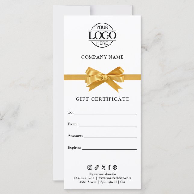 Chic Modern Business Gift Certificate with Logo (Framsida)