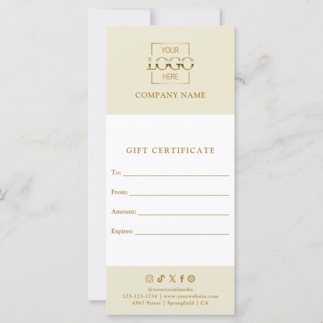 Chic Modern Business Gift Certificate with Logo (Framsida)