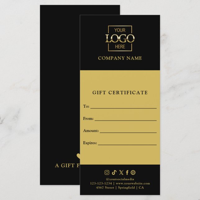 Chic Modern Business Gift-certifikat med Logotyp (Fram/baksida)