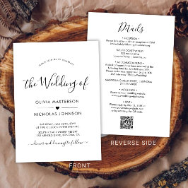 Chic Modern Calligraphy Heart QR Code Bröllop Inbjudningar