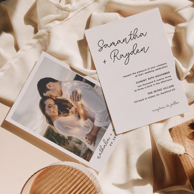Chic Modern Calligraphy Photo Bröllop Inbjudningar (Skapare uppladdad)