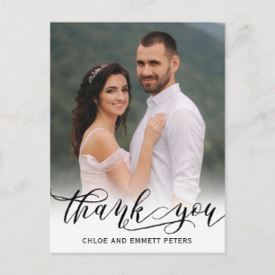 Chic Modern Calligraphy Photo Bröllop Tack Vykort