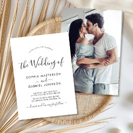 Chic Modern Calligraphy Script Photo Bröllop Inbjudningar