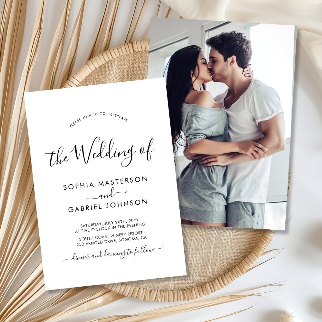 Chic Modern Calligraphy Script Photo Bröllop Inbjudningar (Skapare uppladdad)