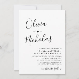 Chic Modern Calligraphy-skript Monogram Bröllop Inbjudningar
