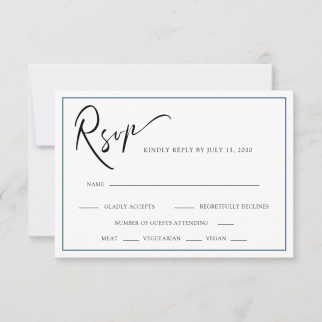Chic Modern Calligraphy Teal Blue Bröllop OSA Kort (Framsida)