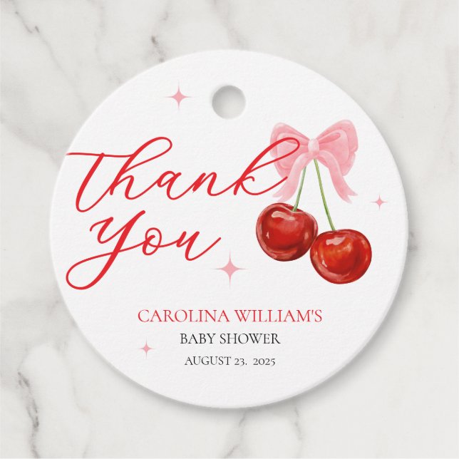 Chic Modern Cherry Baby Shower Gåvor Etiketter (Framsida)