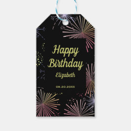 Chic Modern Colorful Fireworks Black Birthday Presentetikett