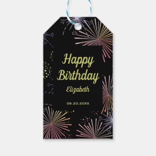 Chic Modern Colorful Fireworks Black Birthday Presentetikett