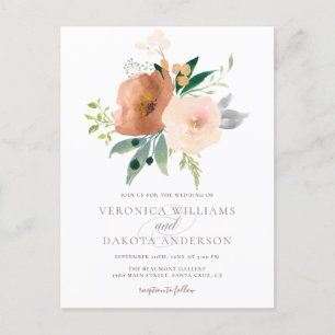 Chic Modern Delikat Watercolor Blommigt Bröllop Inbjudan Vykort