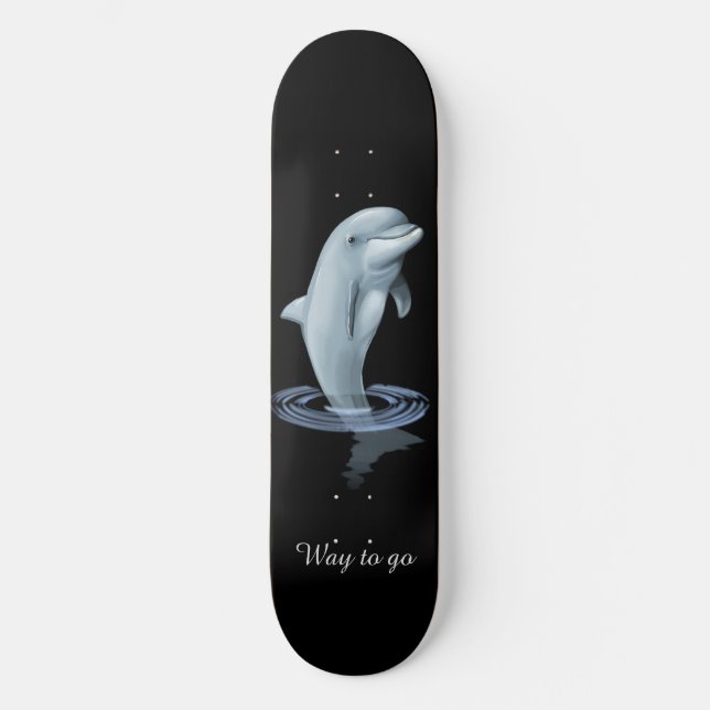 Chic Modern Dolphin & Script på svart Mini Skateboard Bräda 18,5 Cm (Framsida)
