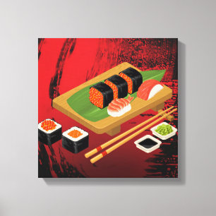 Chic Modern Elegant Black & Red Sushi Canvastryck