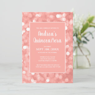 Chic Modern Elegant Rosa Bokeh Ljus Quinceañera Inbjudningar