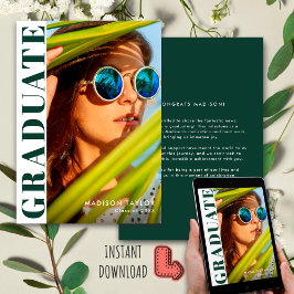 Chic Modern Emerald Grönt White Photo Studenten Meddelande