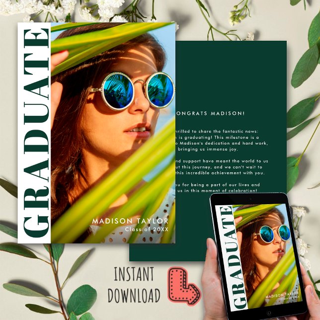 Chic Modern Emerald Grönt White Photo Studenten Meddelande (Skapare uppladdad)