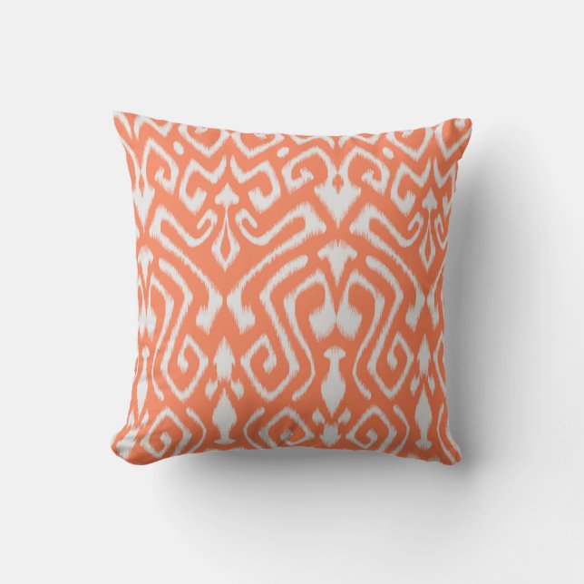 Chic modern färglös orange ikat-stammen mönster kudde (Framsida)