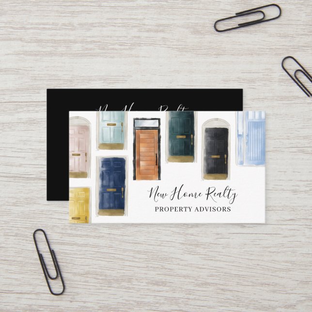 Chic Modern färgsfärgad vattenfärgsframdörr Mönste Visitkort (Fram/Back In Situ)