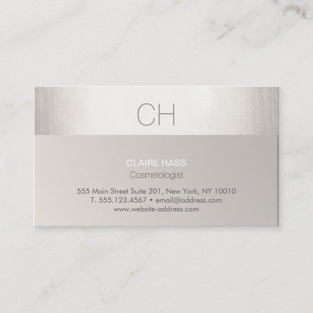 Chic Modern Faux Silver Foil och Taupe Monogram Visitkort (Framsida)