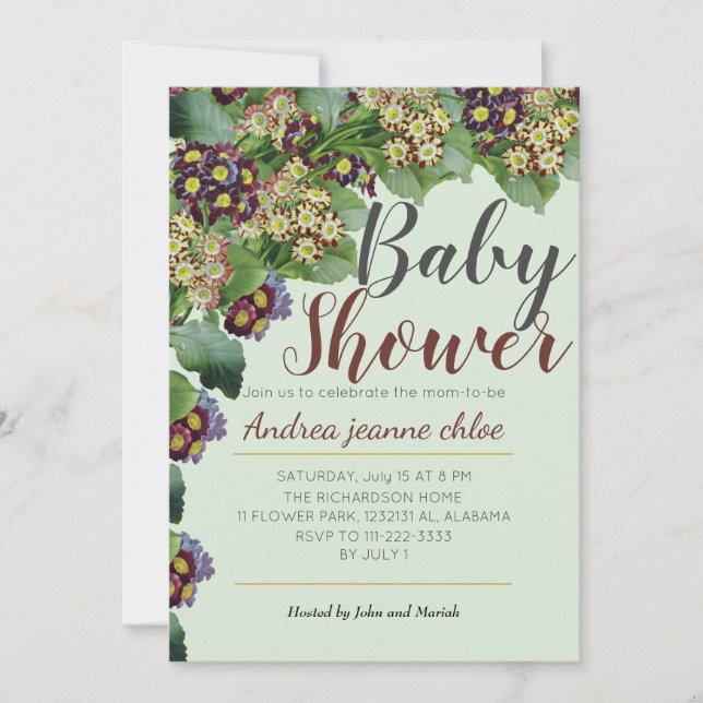 Chic & Modern Flowers Blommigt Garden Baby Shower Inbjudningar (Framsida)