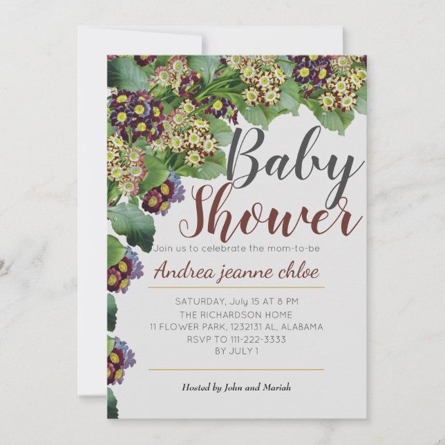 Chic & Modern Flowers Blommigt Garden Baby Shower Inbjudningar (Framsida)