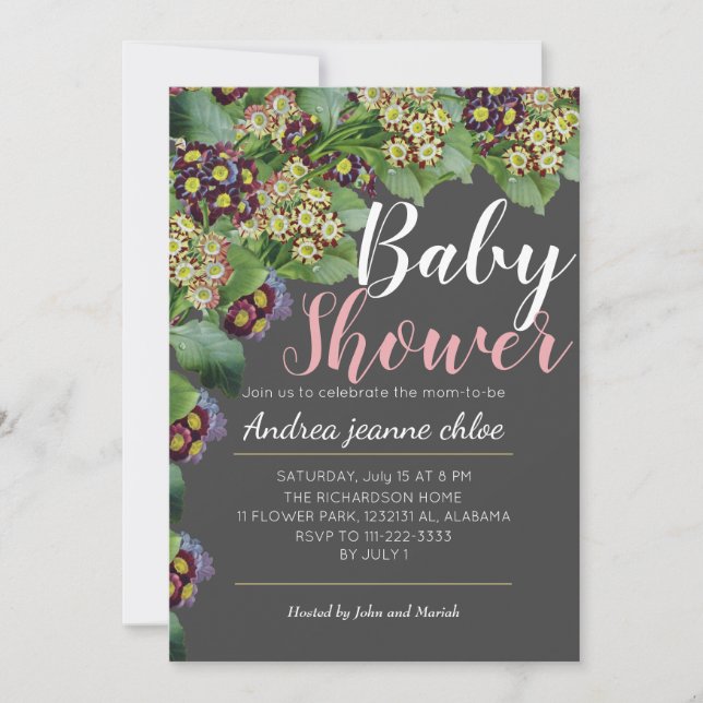 Chic & Modern Flowers Blommigt Garden Baby Shower Inbjudningar (Framsida)