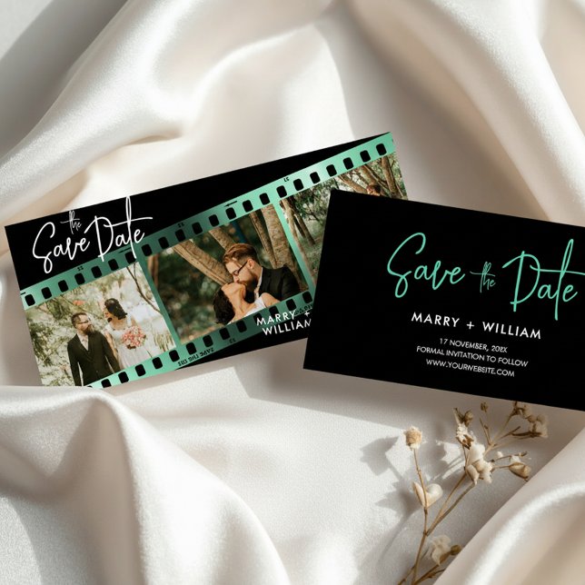 Chic modern fotobåge spara datuminbjudan (Modern Film Strip Save the Date Wedding Invitation, Custom Photo Booth Strip)