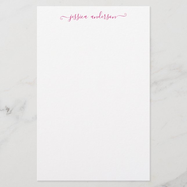 Chic Modern Girly Magenta Rosa Script Calligraphy Brevpapper (Framsida)