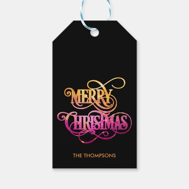 Chic Modern Glitter Calligraphy God jul Presentetikett (Framsidan)