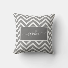 Chic Modern Grått Chevron Zig Zag Mönster Namn Kudde