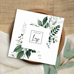 Chic Modern Grönt Leafy Tropical Foliage Fern Log Fyrkantigt Visitkort