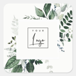 Chic Modern Grönt Leafy Tropical Foliage Fern Logo Fyrkantigt Klistermärke
