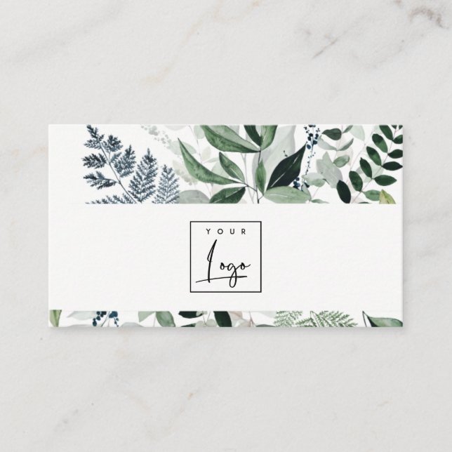 Chic Modern Grönt Leafy Tropical Foliage Fern Logo Visitkort (Framsida)