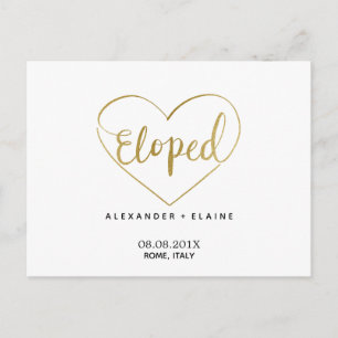 Chic Modern Guld Heart Elopement Bröllop Giftermål Vykort