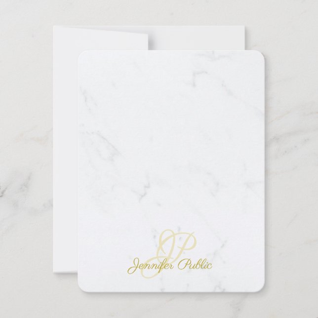 Chic Modern Guld-kapslad marble-Elegant för skript Anteckningskort (Framsida)