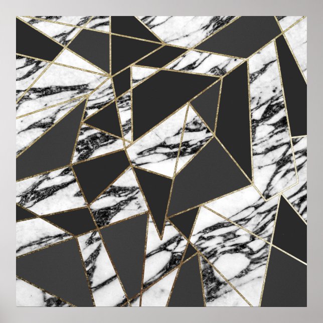 Chic Modern Guld Marble and Black Geometric Poster (Framsidan)
