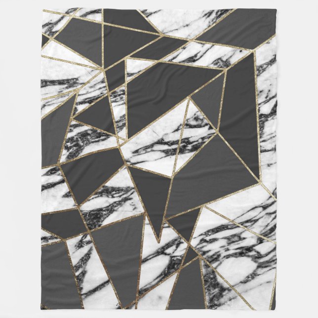 Chic modern guld- marmor och svart geometriskt fleecefilt (Framsidan)